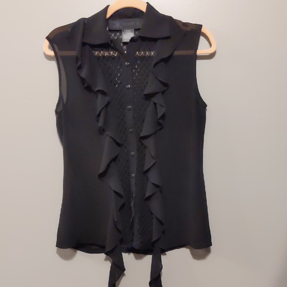Kardashian Kollection Black Ruffle Blouse
